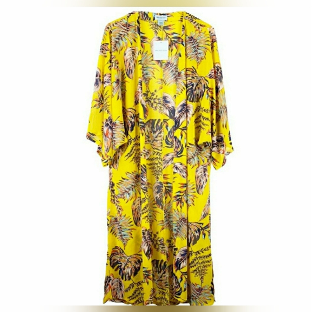 Vibrant Yellow Tropical Kimono
